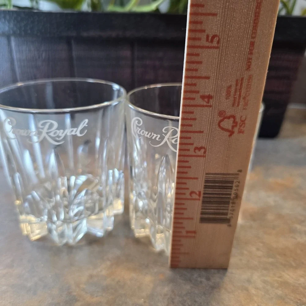 2 Crown Royal Whiskey Rocks Glasses, Diamond-Cut, Embossed Logo, Italy, 8 oz